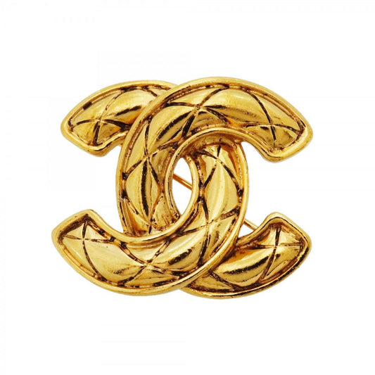 Chanel Brooch CC Logo Quilted Gold Plated