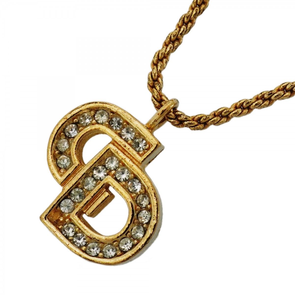 Dior Necklace CD Logo Gold Plated Line Stone