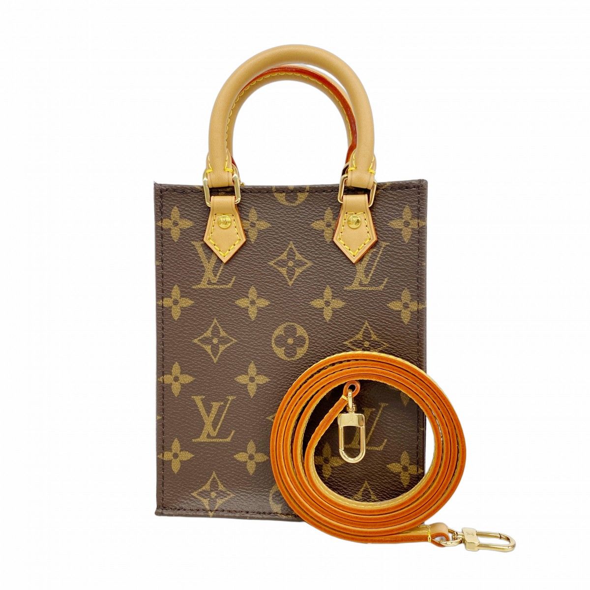 Louis Vuitton Handbag Monogram Petite Sac Plat Brown 2-Way Bag