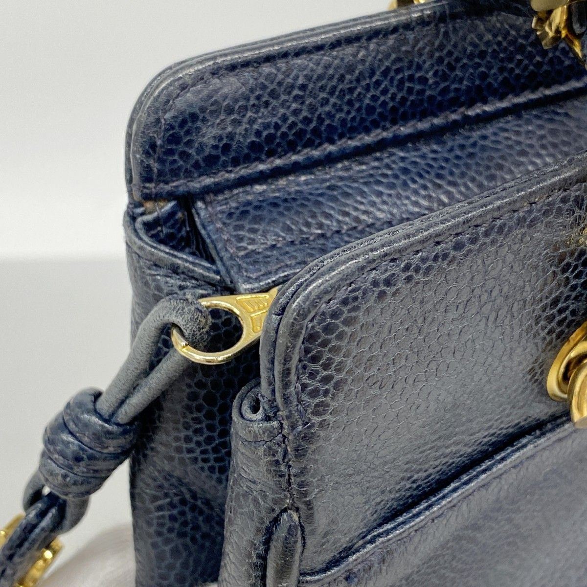 Chanel Chain Tote Triple Coco Caviar Leather Navy Gold — view 8