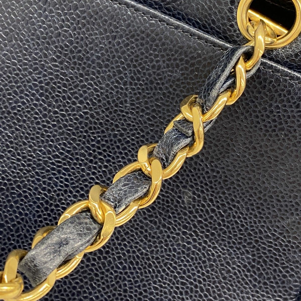 Chanel Chain Tote Triple Coco Caviar Leather Navy Gold — view 9
