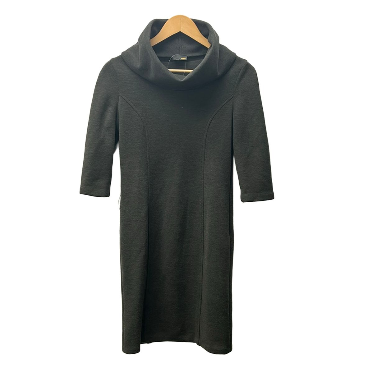 Fendi Dress 40 M Dark Gray Turtleneck Short Sleeve Knee Length