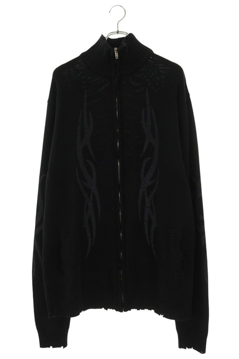 Balenciaga Tribal Distressed Zip Up Knit Cardigan
