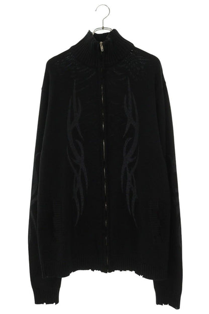 Balenciaga Tribal Distressed Zip Up Knit Cardigan