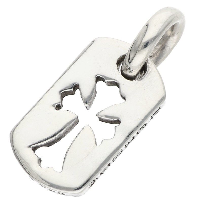 Chrome Hearts DT Tny CO Crs Tiny Cutout Cross Dog Tag Charm Silver Necklace Top