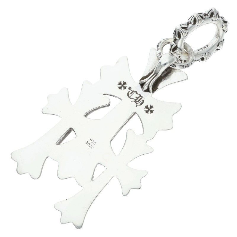 Chrome Hearts 3 CH Crs Lrg Triple CH Cross Large Silver Necklace Top — view 2