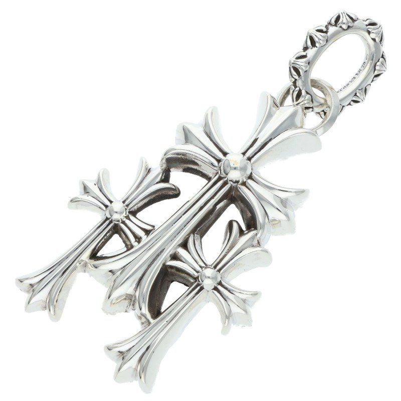 Chrome Hearts 3 CH Crs Lrg Triple CH Cross Large Silver Necklace Top