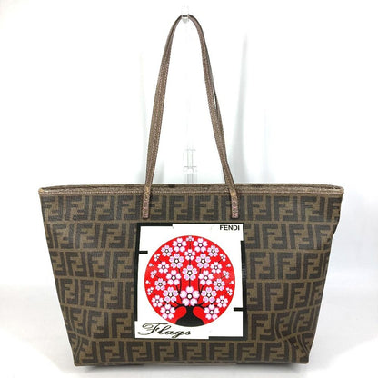 Fendi Shoulder Bag Cherry Blossom Zucca Logo Leather Brown