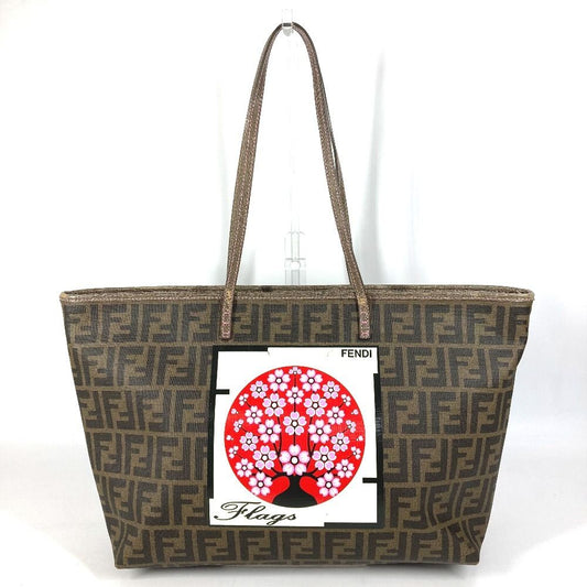 Fendi Shoulder Bag Cherry Blossom Zucca Logo Leather Brown