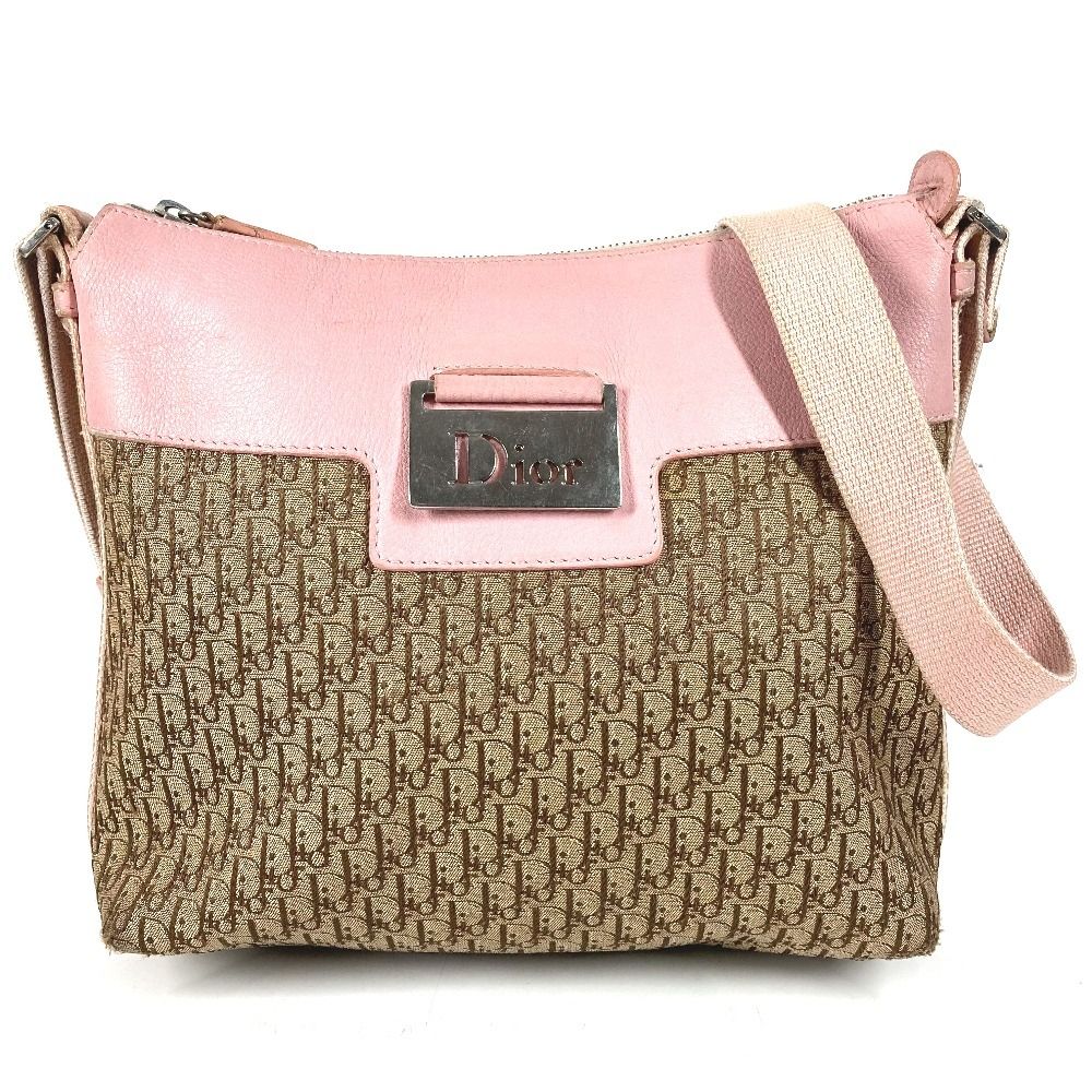 Dior Shoulder Bag Trotter Logo Diorissimo Leather Canvas Beige