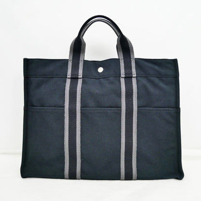 Hermes Fourre Tout MM Handbag Tote Black Gray Cotton Hand Silver — view 2