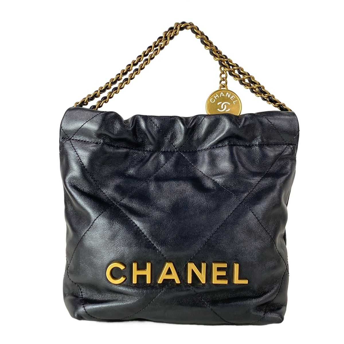 Chanel Handbag 22 Mini Black Drawstring Chain Shoulder Matte Togo Metal