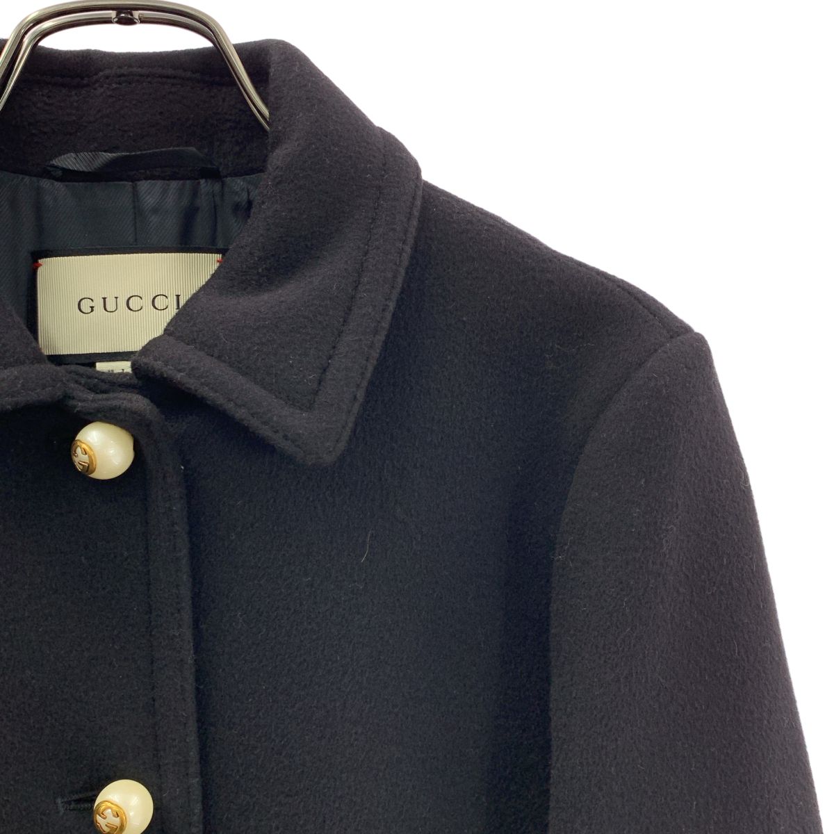 Gucci Pearl Button Interlocking Wool Coat 38 Black — view 2