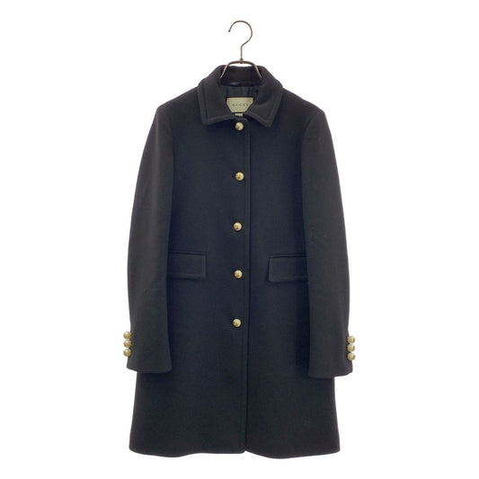 Gucci Pearl Button Interlocking Wool Coat 38 Black