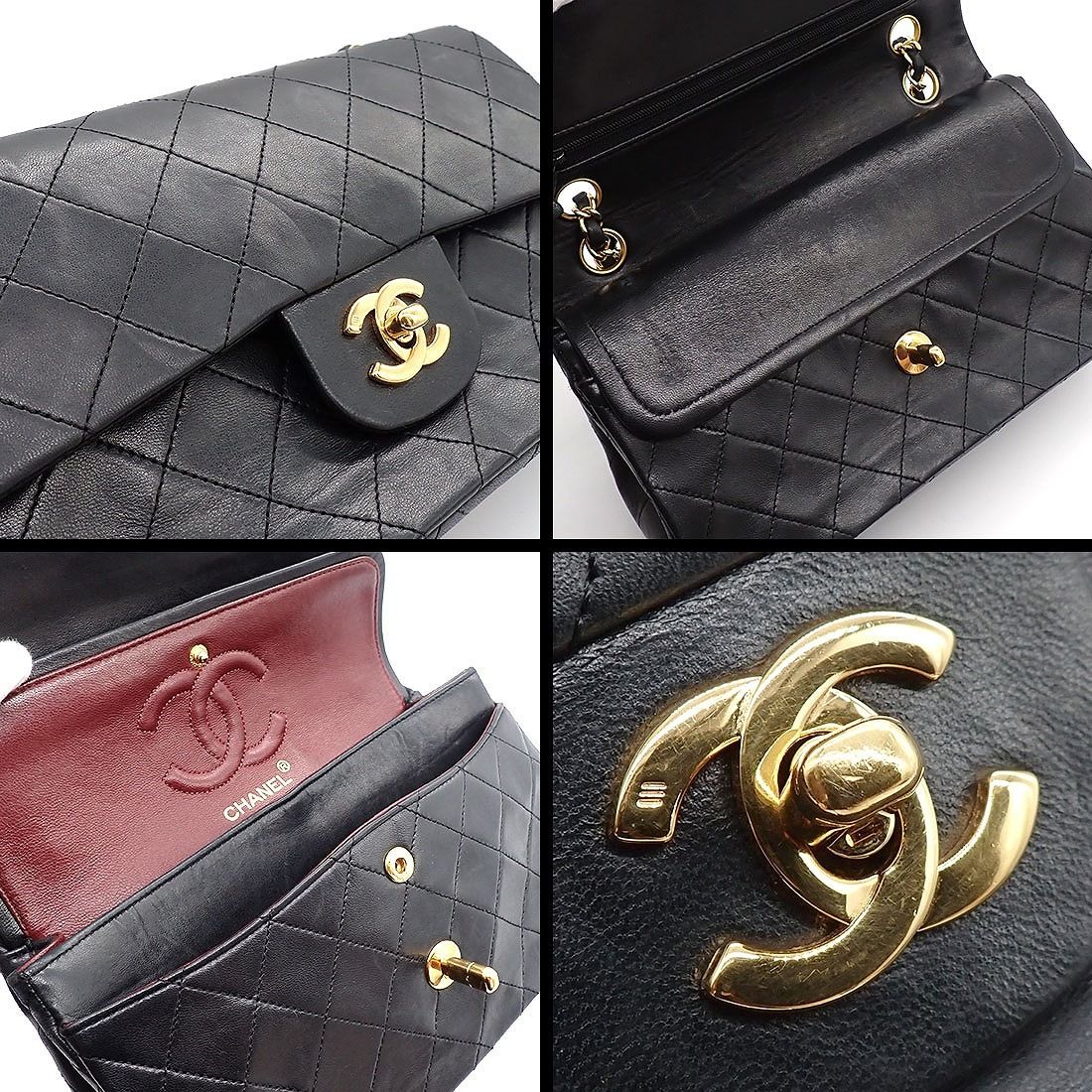 Chanel Shoulder Bag Quilted 23 Classic Small Vintage Black Bordeaux Lambskin — view 7
