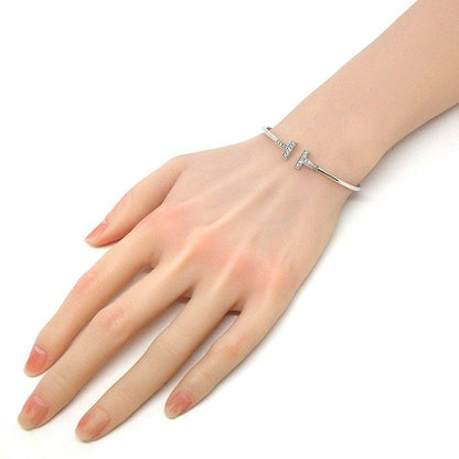 Tiffany & Co Bangle T Wire Diamond Total 18k White Gold Bracelet — view 5