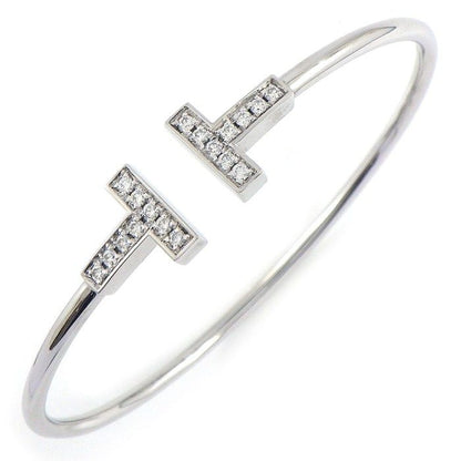 Tiffany & Co Bangle T Wire Diamond Total 18k White Gold Bracelet