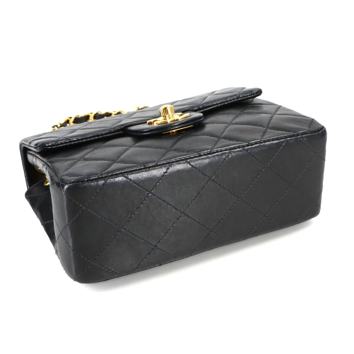 Chanel Mini Quilted Chain Shoulder Bag Lambskin Black Gold Vintage — view 5