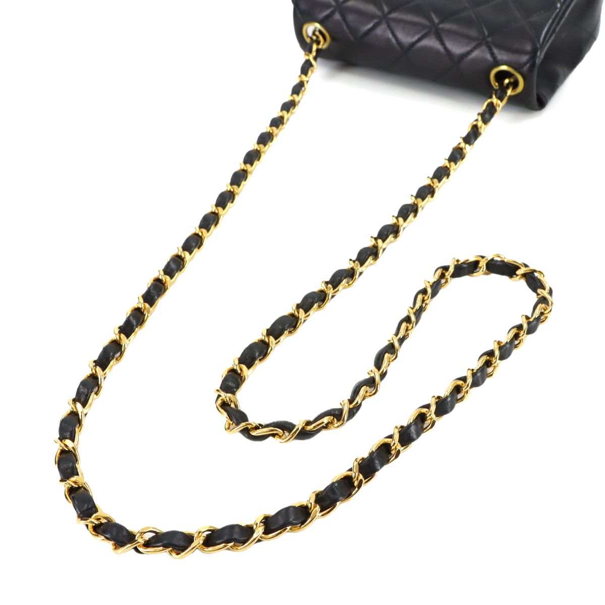 Chanel Mini Quilted Chain Shoulder Bag Lambskin Black Gold Vintage — view 6