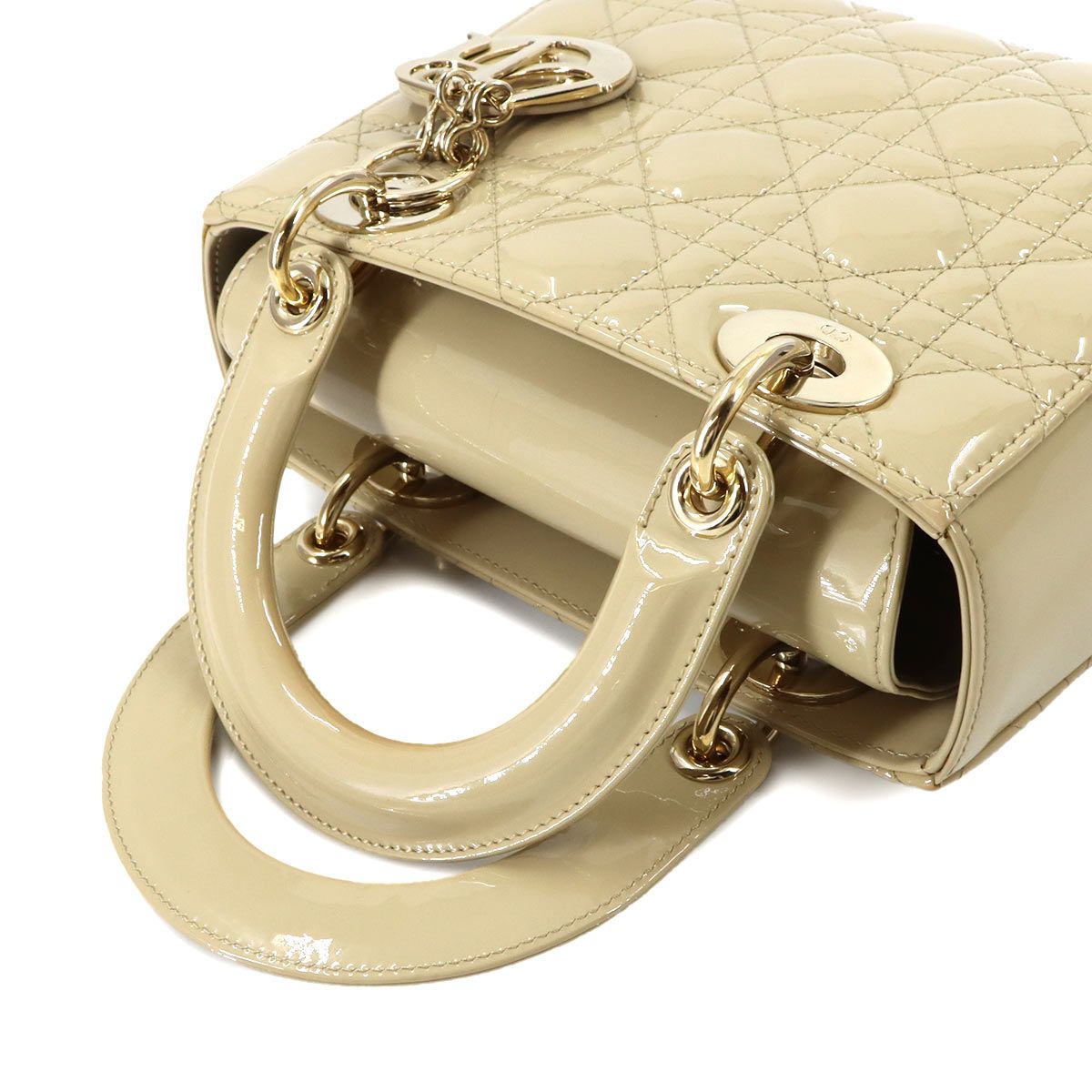 Dior Cannage Lady Small 2-Way Hand Bag Enamel Beige — view 6