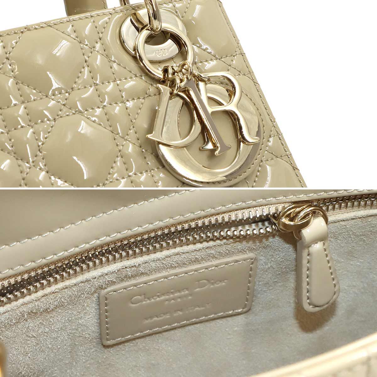 Dior Cannage Lady Small 2-Way Hand Bag Enamel Beige — view 9
