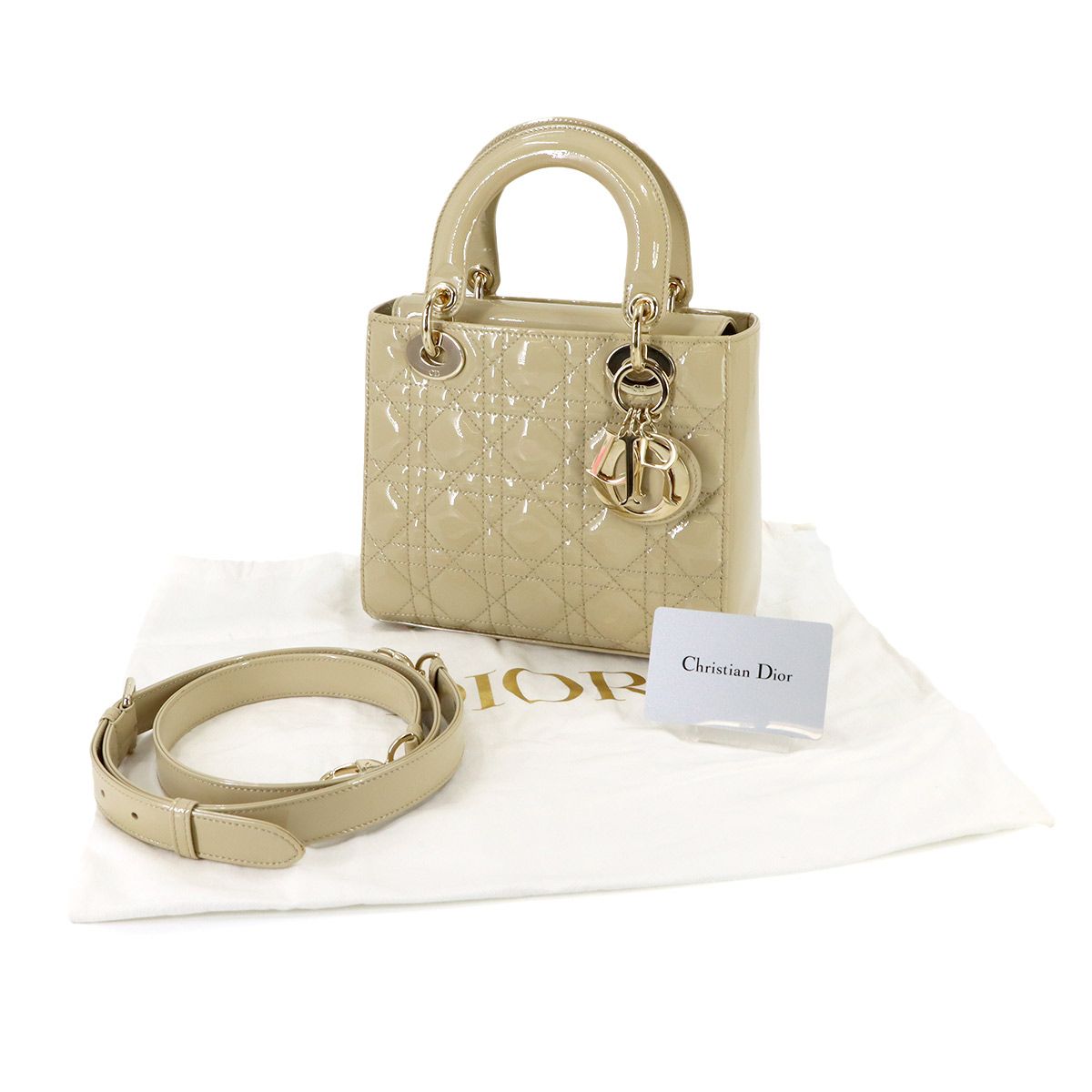 Dior Cannage Lady Small 2-Way Hand Bag Enamel Beige — view 2