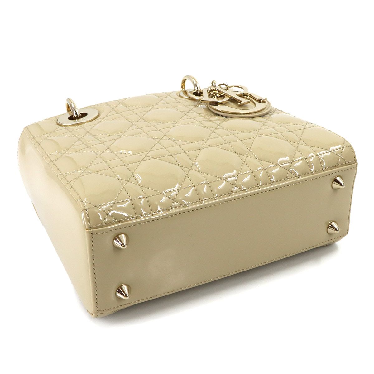 Dior Cannage Lady Small 2-Way Hand Bag Enamel Beige — view 5