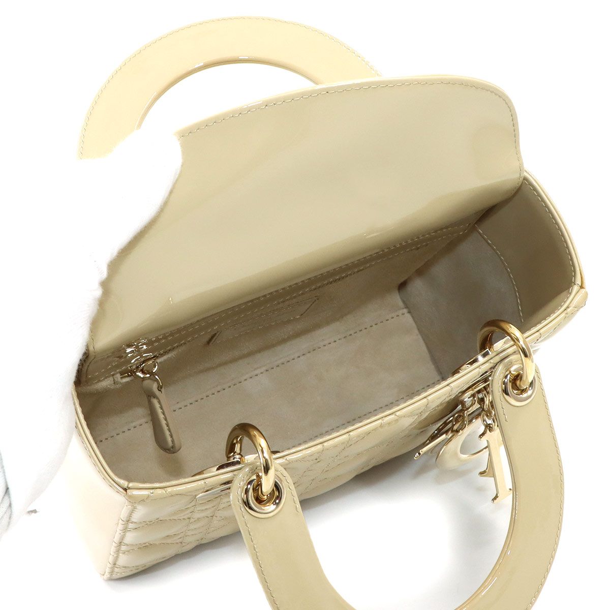 Dior Cannage Lady Small 2-Way Hand Bag Enamel Beige — view 7