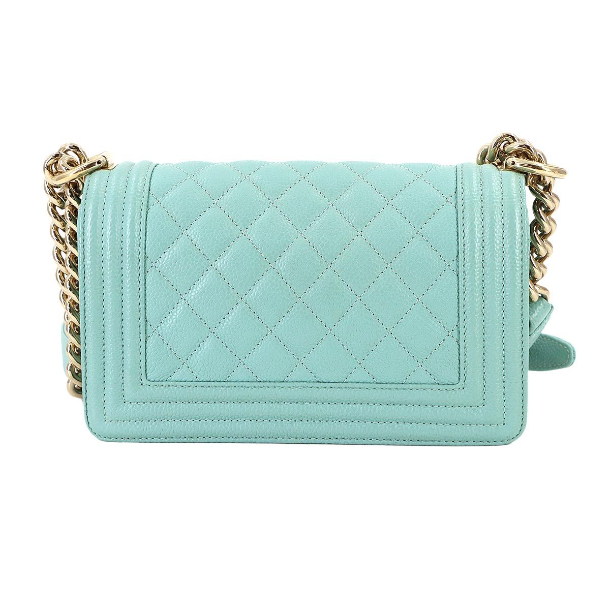 Chanel Small Chain Shoulder Bag Lambskin Blue Gold — view 3