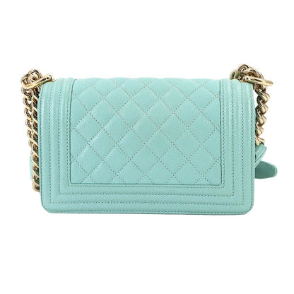 Chanel Small Chain Shoulder Bag Lambskin Blue Gold — view 3
