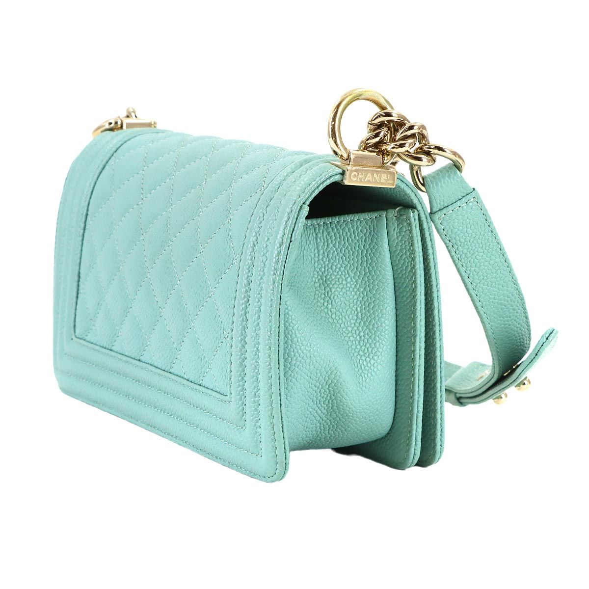 Chanel Small Chain Shoulder Bag Lambskin Blue Gold — view 4