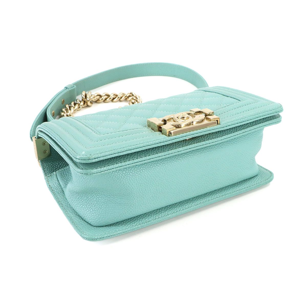 Chanel Small Chain Shoulder Bag Lambskin Blue Gold — view 5