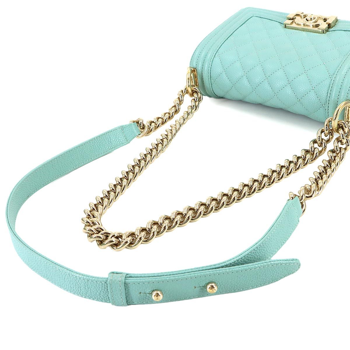Chanel Small Chain Shoulder Bag Lambskin Blue Gold — view 6