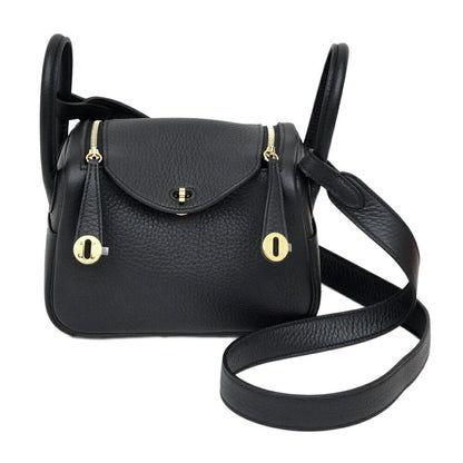 Hermes Lindy Mini Taurillon Clemence Noir Black Gold Shoulder Bag Leather
