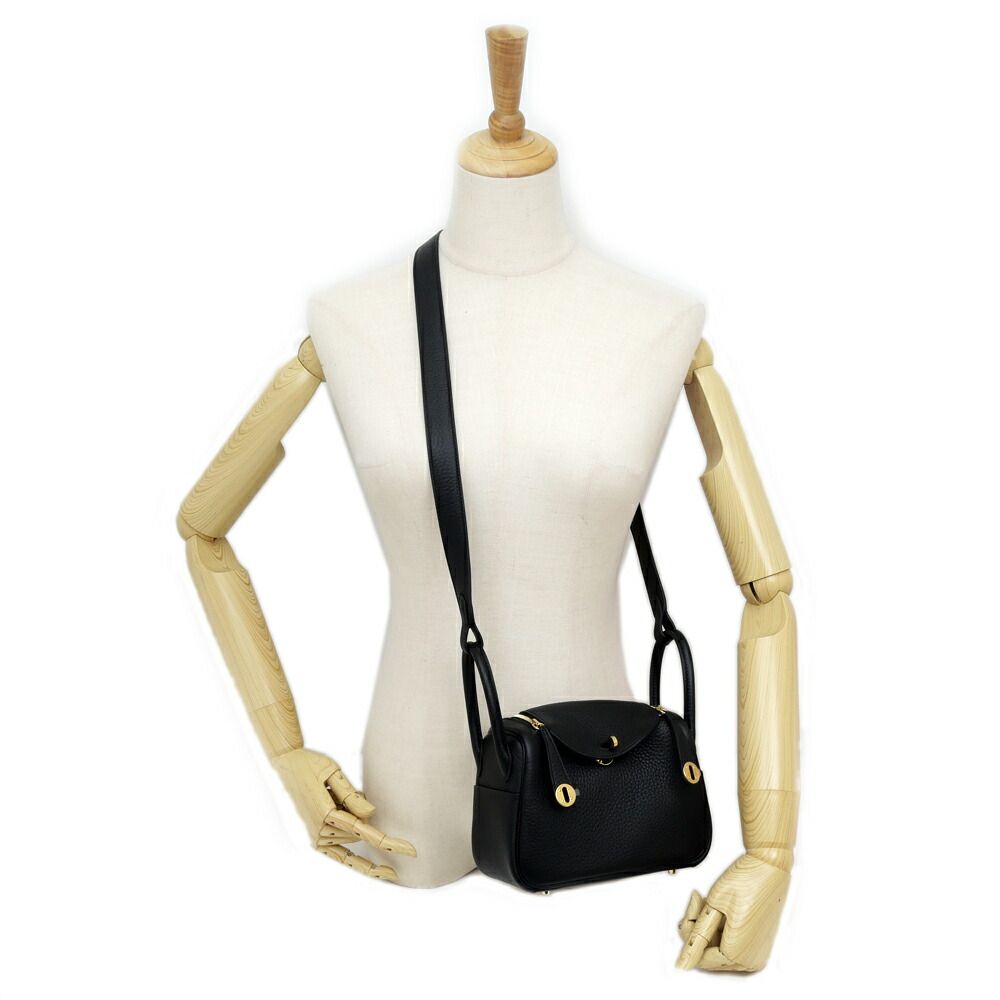 Hermes Lindy Mini Taurillon Clemence Noir Black Gold Shoulder Bag Leather — view 9