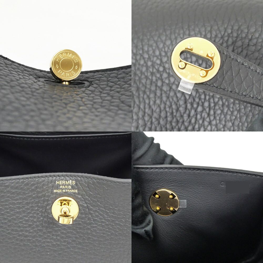 Hermes Lindy Mini Taurillon Clemence Noir Black Gold Shoulder Bag Leather — view 8