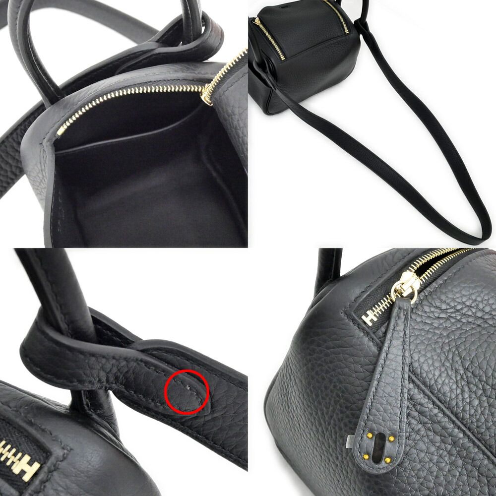 Hermes Lindy Mini Taurillon Clemence Noir Black Gold Shoulder Bag Leather — view 7