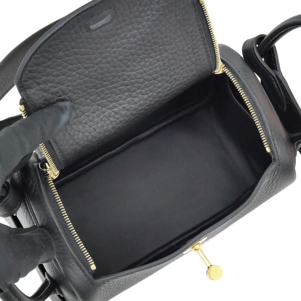 Hermes Lindy Mini Taurillon Clemence Noir Black Gold Shoulder Bag Leather — view 6