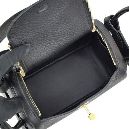 Hermes Lindy Mini Taurillon Clemence Noir Black Gold Shoulder Bag Leather — view 6