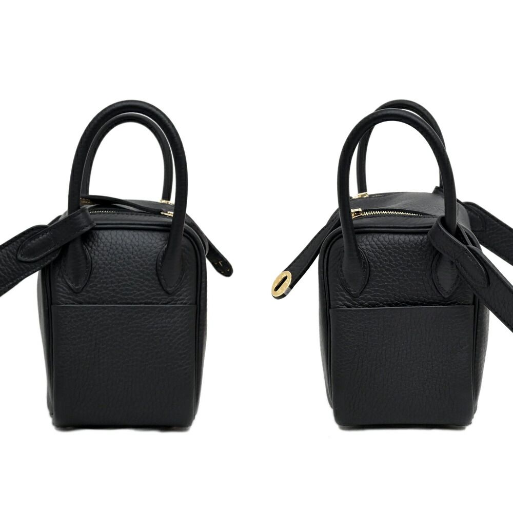 Hermes Lindy Mini Taurillon Clemence Noir Black Gold Shoulder Bag Leather — view 5