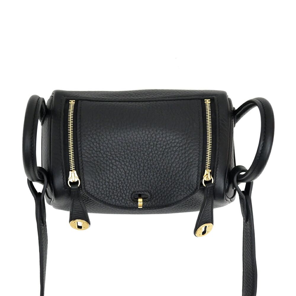 Hermes Lindy Mini Taurillon Clemence Noir Black Gold Shoulder Bag Leather — view 3