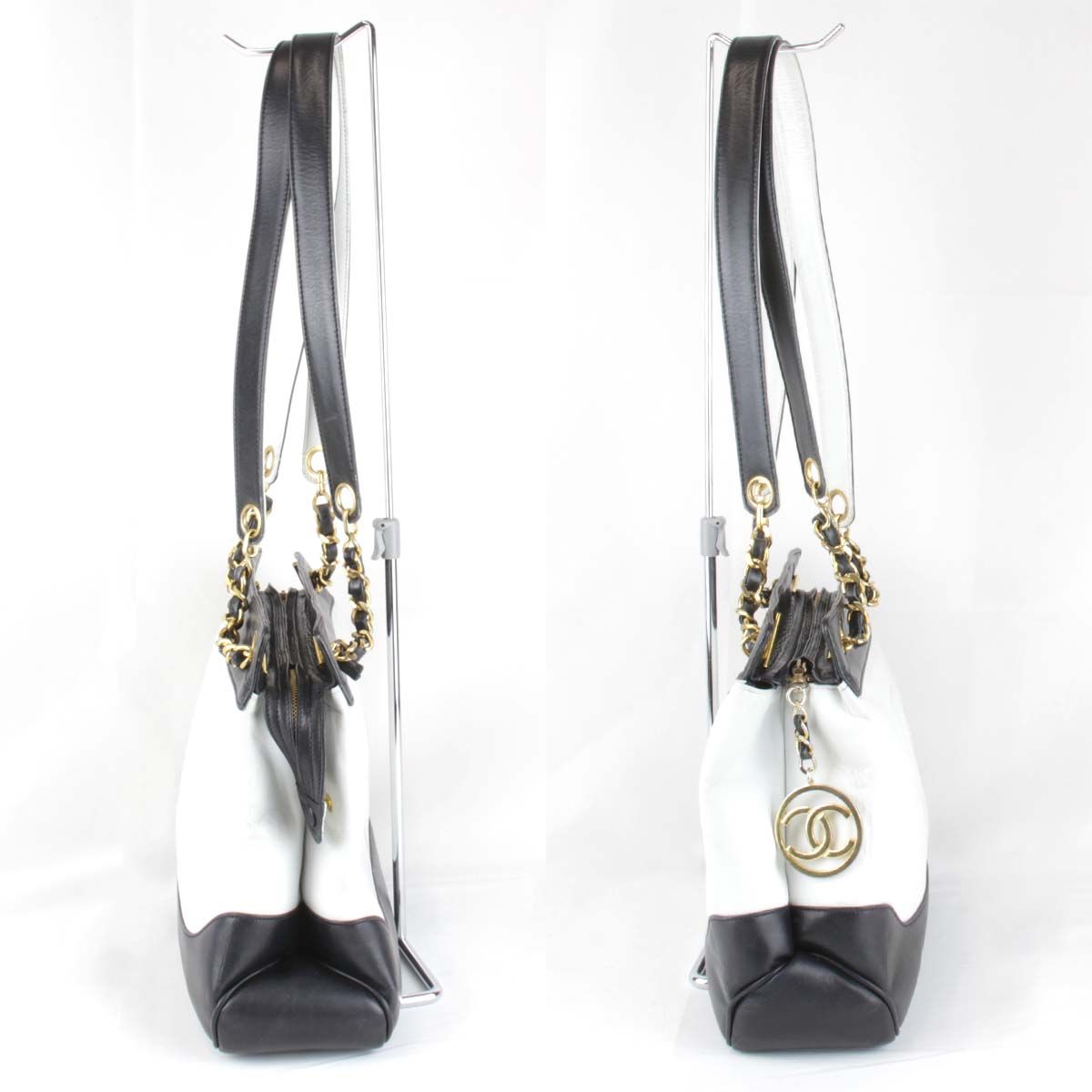 Chanel Bicolor Chain Shoulder Bag Leather White — view 3