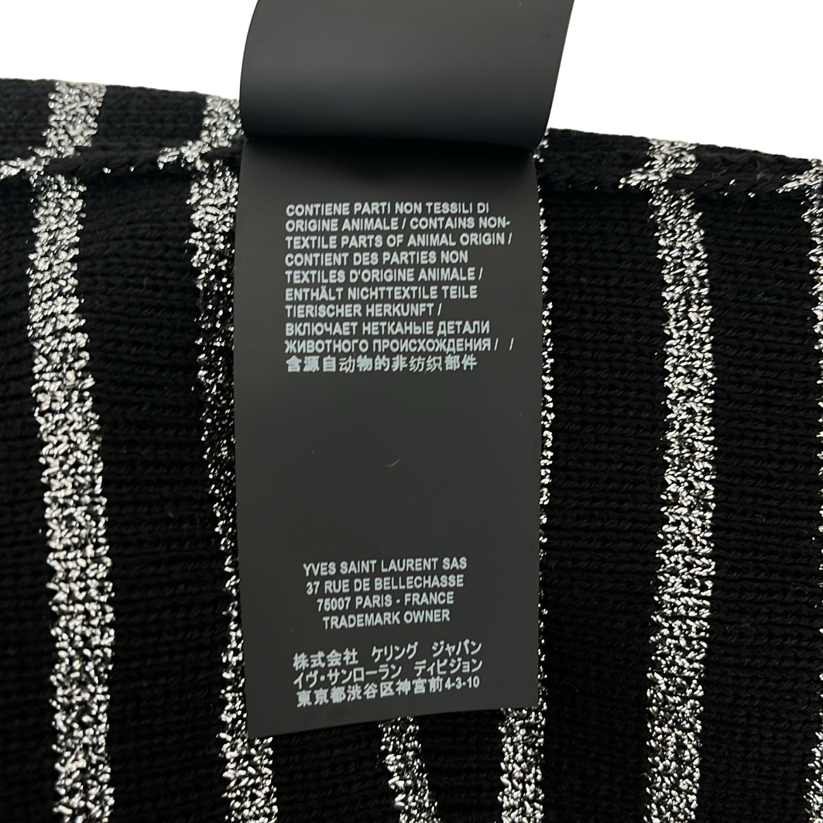 Saint Laurent Paris Cotton Wool Border Crew Neck Knit S Black Silver Sweater — view 7