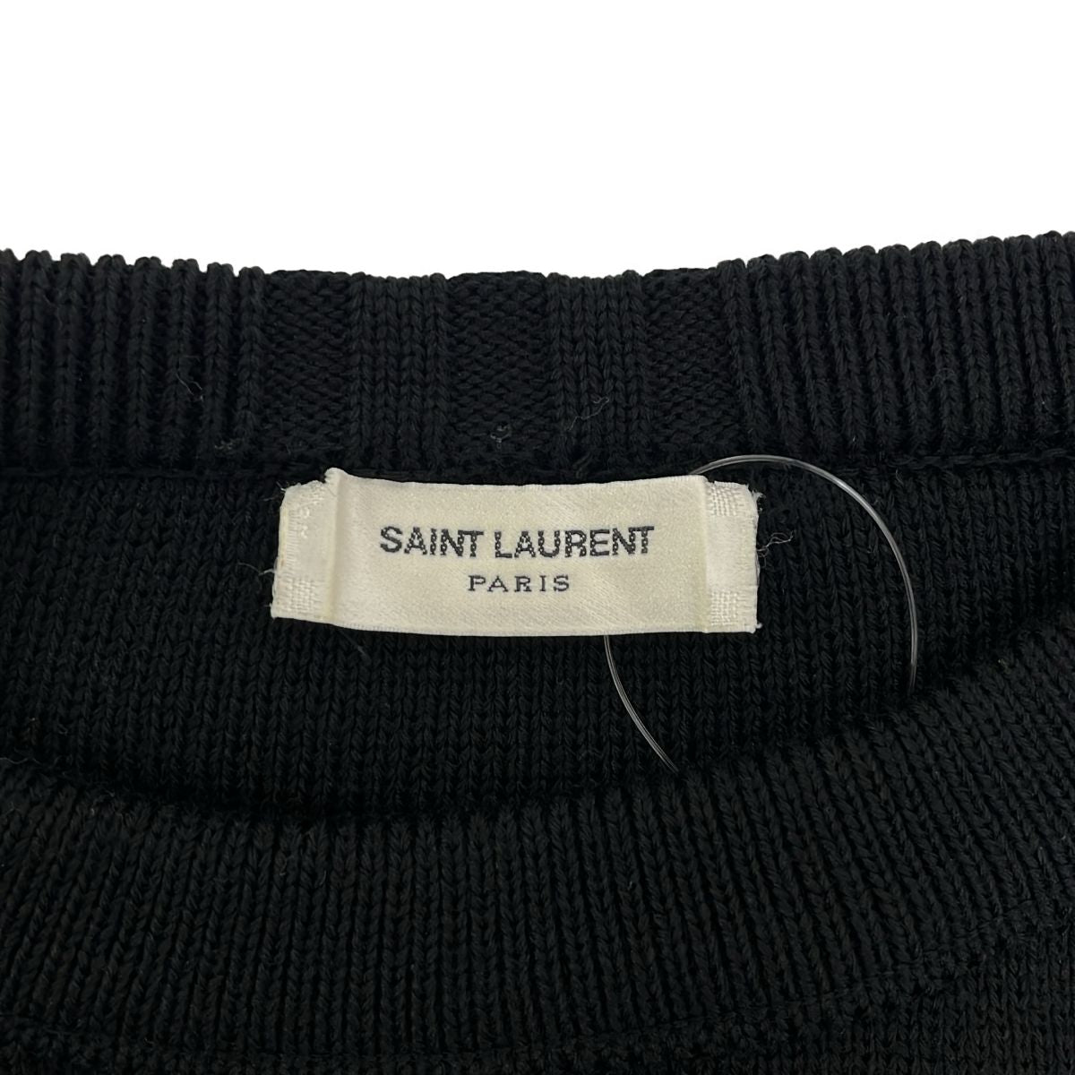 Saint Laurent Paris Cotton Wool Border Crew Neck Knit S Black Silver Sweater — view 5
