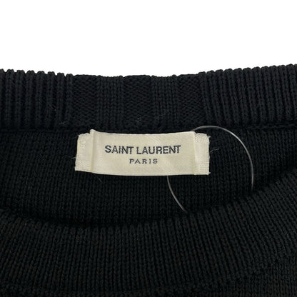 Saint Laurent Paris Cotton Wool Border Crew Neck Knit S Black Silver Sweater — view 5