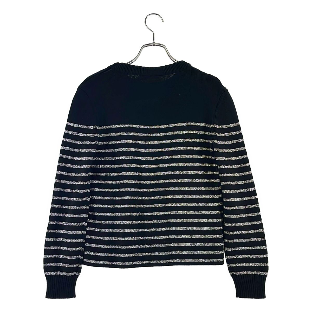Saint Laurent Paris Cotton Wool Border Crew Neck Knit S Black Silver Sweater — view 4