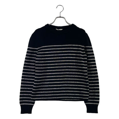 Saint Laurent Paris Cotton Wool Border Crew Neck Knit S Black Silver Sweater
