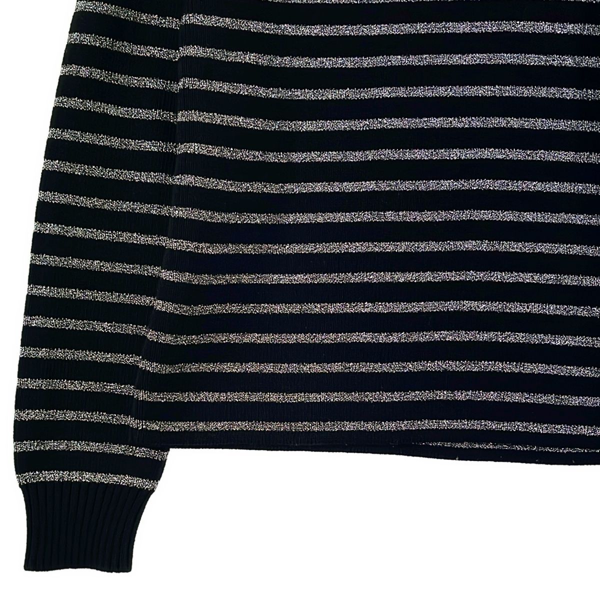 Saint Laurent Paris Cotton Wool Border Crew Neck Knit S Black Silver Sweater — view 3
