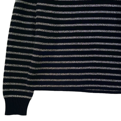Saint Laurent Paris Cotton Wool Border Crew Neck Knit S Black Silver Sweater — view 3