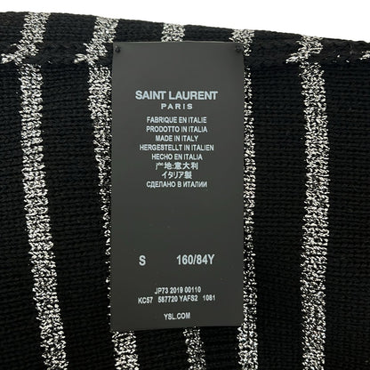 Saint Laurent Paris Cotton Wool Border Crew Neck Knit S Black Silver Sweater — view 6
